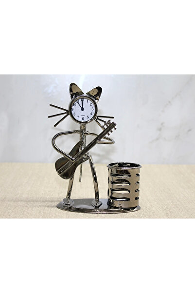 Lisinya Metal Guitar Playing Cat Musician Clock and Pen Holder Alk4345 - Tygoo