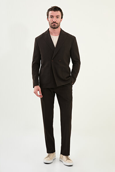 Mcr Düz Oversize Geniş Yaka Kruvaze Erkek Takım Elbise Koyu Kahve - 45400.25Y