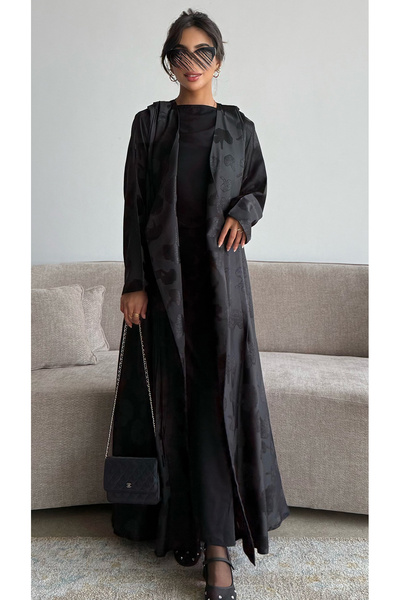 outline Cool summer black jacquard abaya