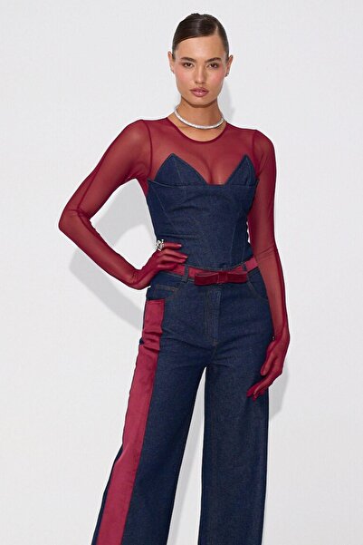 NOK İSTANBUL The Opera Glove Blouse Burgundy - Tül Bluz Bordo