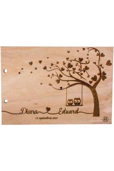 OEM Album Foto GuestBook A4 de Nunta Personalizat HH676 din lemn Inimi Bufnit...