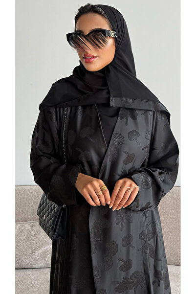 outline Cool summer black jacquard abaya