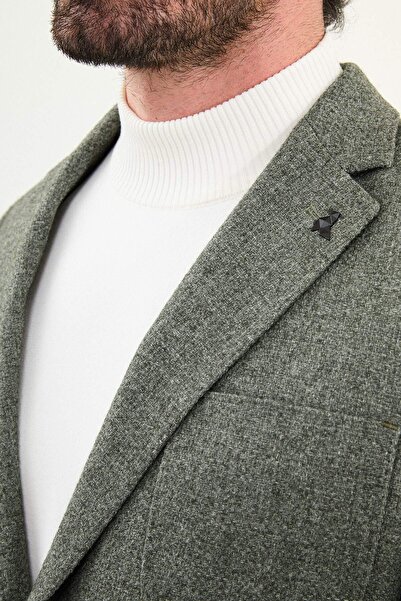 Mcr Textured Slim Fit Mono Collar Men's Jacket with Pocket Pockets Khaki - 41471.25K