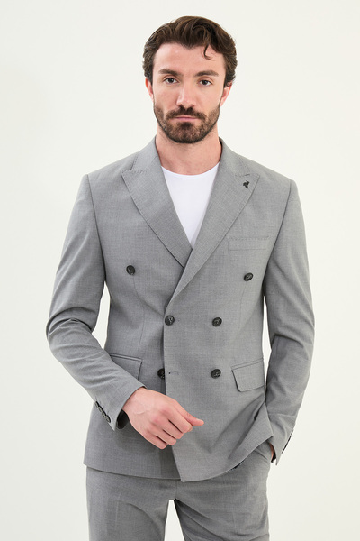 Mcr Straight Slim Fit Wide Collar Double Breasted Men's Suit Anthracite - 453...