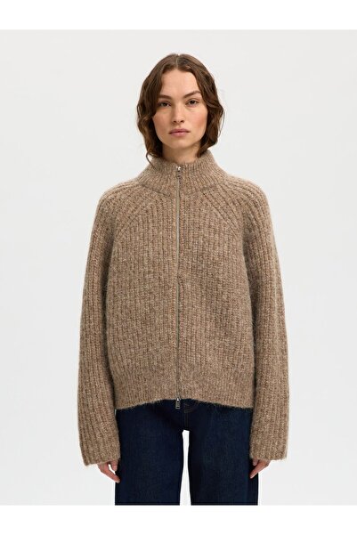 Selected Femme Strickjacke mit Reißverschluss Wollmix