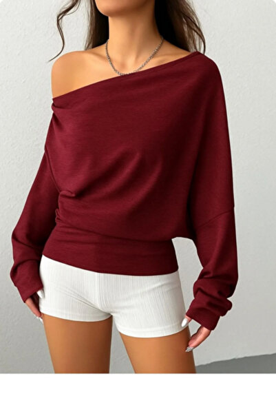 npLStore Women's Shoulder Pleat Detailed Gray Boat Neck New Season Blouse