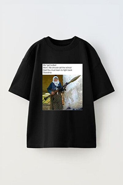 Anetos Μπλουζάκι Rocketeer Auntie με τύπωμα Unisex βαμβακερό μαύρο oversized