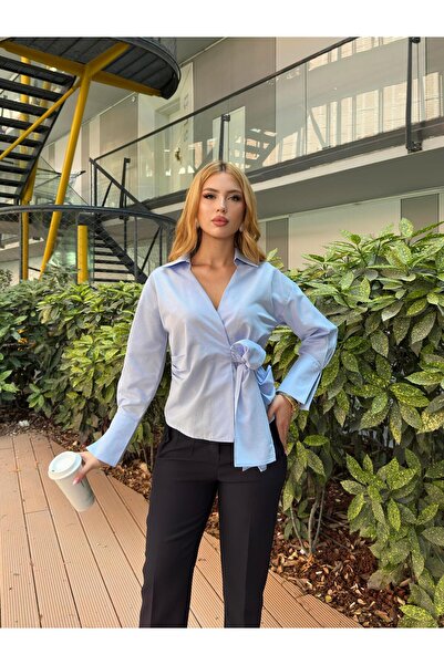 Angel Mia Μπλούζα διπλό πέτο με λεπτομέρεια με κορδόνια μπλε