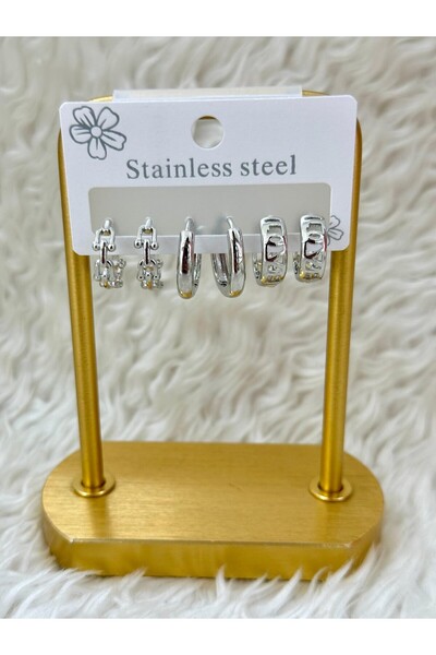BY YASİN TOPÇU ❄️   Silver Harmony – Set of 3 Pairs of Mini Earrings ✨