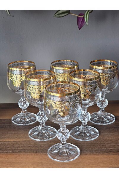 FERMATO طقم من 6 قطع مصنوعة يدويًا من الذهب عيار 24 قيراط - كؤوس كريستال مزخر...