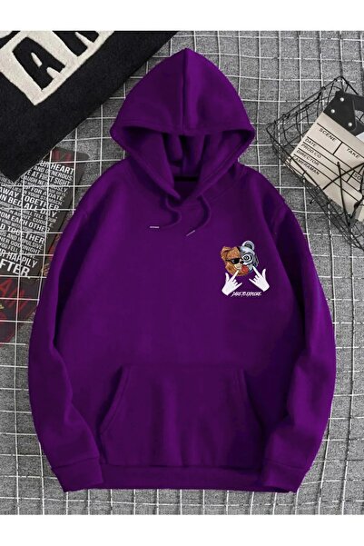 Deep sense Ανδρικό μωβ χειμωνιάτικο φούτερ με κουκούλα Daretto Printed