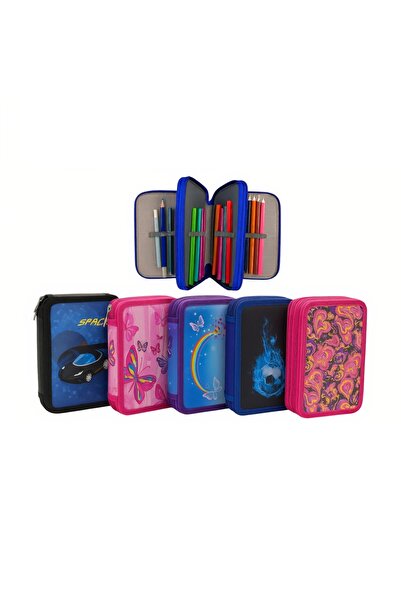 OEM Εξοπλισμένη κασετίνα μολυβιών, 3 τμημάτων, μοντέλο για κορίτσια, 19x12εκ.