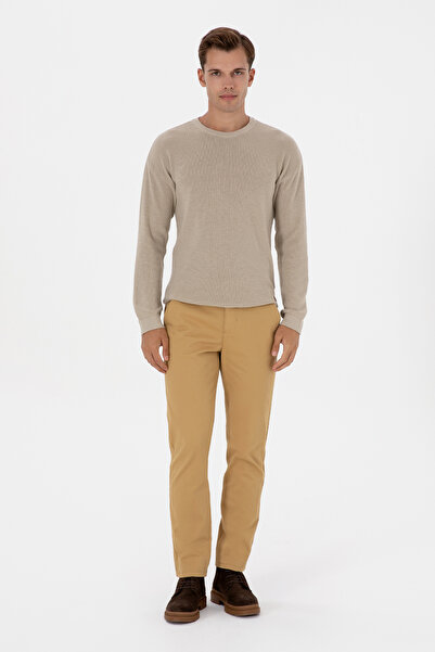 U.S. Polo Assn. Men's Comfort Fit Crew Neck Stone Melange Basic Sweater 50313679-Vr225