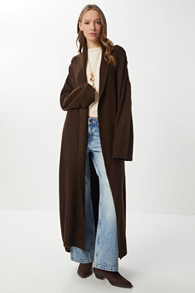 Lovelyİstanbul كارديجان تريكو طويل كبير الحجم LDD0129 بني