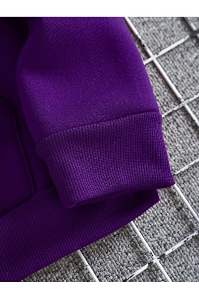 Deep sense Ανδρικό μωβ χειμωνιάτικο φούτερ με κουκούλα Daretto Printed