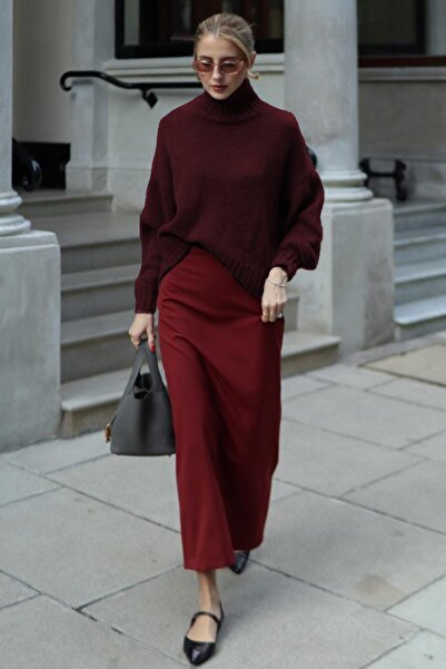 Madmext Burgundy Turtleneck Women's Knitwear Sweater Mg2535