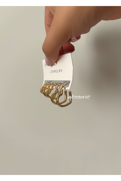 aksesuaris 6 قطع من أقراط كاره جولد النسائية، 3 أقراط مختلفة الحجم