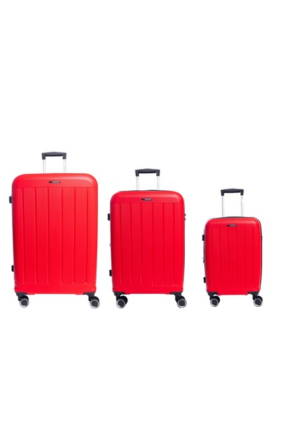 aventor AV101 trolley set, 1 cabin + 2 checked, expandable +20%, TSA lock, anti-theft, red