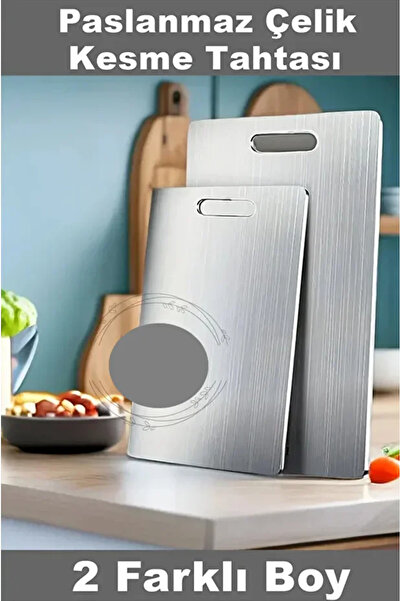 AYGÖREN HOME 2 Pcs Stainless Steel Cutting Board Anti-Mold Cutting Chopping 34X23 cm and 25X15 cm