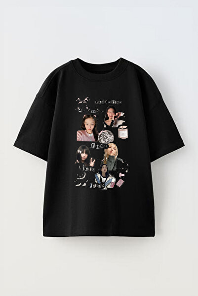 Anetos تي شيرت أسود كبير الحجم من القطن للجنسين مطبوع عليه 6 ألوان من بلاك بينك