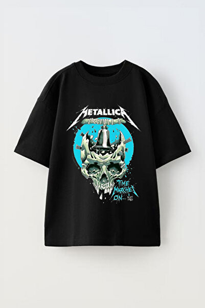 Anetos Μπλουζάκι Metallica 2 με τύπωμα Unisex Βαμβακερό Μαύρο oversized