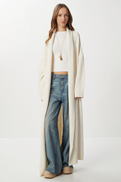 Lovelyİstanbul كارديجان تريكو طويل كبير الحجم LDD0129 كريمي