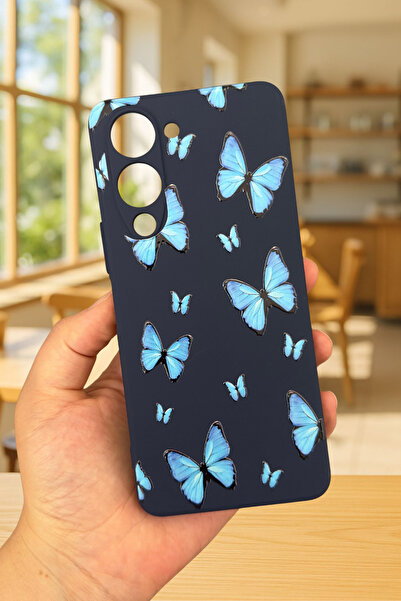 Vip Case VİVO Y19 Uyumlu Mavi Kelebek Desenli Silikon Darbe Emici Klasik Koru...
