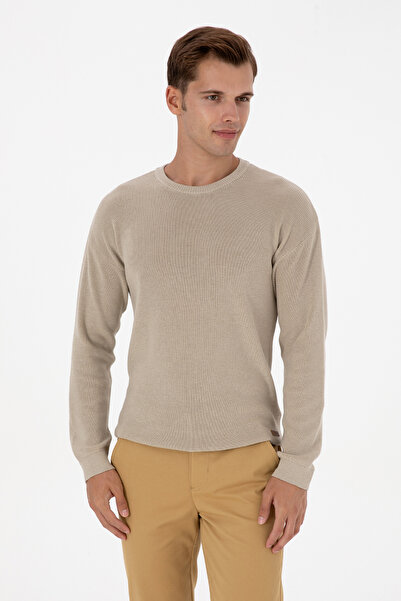 U.S. Polo Assn. Men's Comfort Fit Crew Neck Stone Melange Basic Sweater 50313679-Vr225