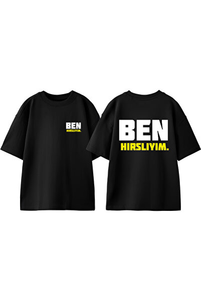 Anetos Tricou BEN cu imprimeu unisex din bumbac negru supradimensionat