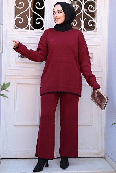 N.S NEVA STYLE Set dublu de tricotaje Tesettür burgundy 50174BR
