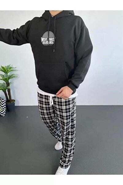 MİO Hanorac oversize cu glugă cu trei fire imprimat pe spate pentru bărbați -...