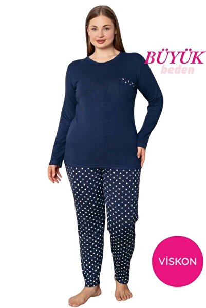 GUAVA+ Γυναικείο σετ πιτζάμες με μακρυμάνικο μπλουζάκι με λαιμόκοψη σε μπλε ν...