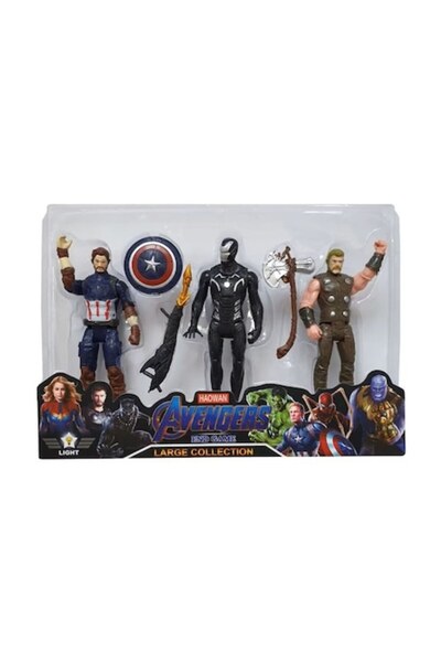 ANGMAD Set 3 Figurine Super Eroi Captain America IronMan Negru Thor 15cm LED