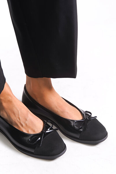 Riccon Women's Ballet Flats 0012098 Black Leather