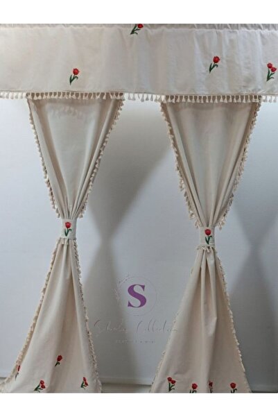 shules collection Κουρτίνα FARBELA από φυσικό βαμβακερό λινό με κέντημα τουλίπας (ΜΕΓΕΘΟΣ Χ ΜΕΓΕΘΟΣ) ΧΩΡΙΣ ΠΛΕΚΤΟ