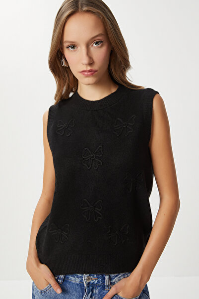 Lovelyİstanbul Floral Textured Knitwear Sweater Lpf0106 Black