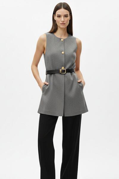 Rays 8145A Gold Buttoned Belted Vest Anthracite