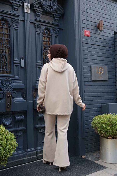 N.S NEVA STYLE Μπεζ Μαντίλα με κουκούλα Scuba Διπλό Σετ 12312BEJ