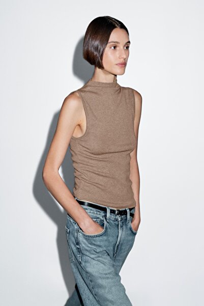 Massimo Dutti 100% cotton funnel neck top