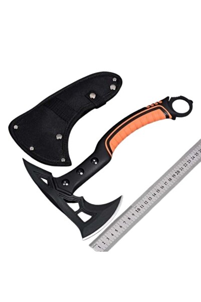 Depox Multifunctional camping axe with hammer and throwing knife, stainless steel, rubberized handle, 33.5