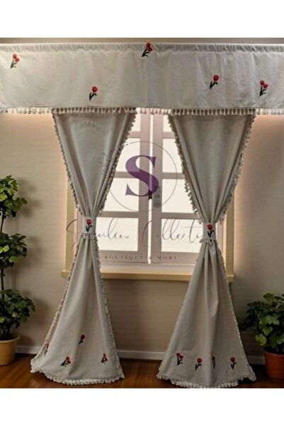 shules collection Κουρτίνα FARBELA από φυσικό βαμβακερό λινό με κέντημα τουλίπας (ΜΕΓΕΘΟΣ Χ ΜΕΓΕΘΟΣ) ΧΩΡΙΣ ΠΛΕΚΤΟ