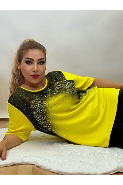 Yeşilmoda Evening Dress Blouse Women's Stone Summer Oversize Three Colors: Ye...