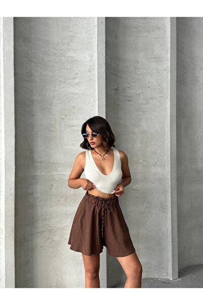 Zerenyus Flounce Linen Shorts Brown