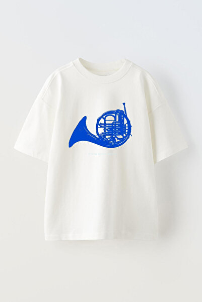 Anetos تي شيرت أبيض قطني كبير الحجم مطبوع عليه ساكسفون أزرق للجنسين