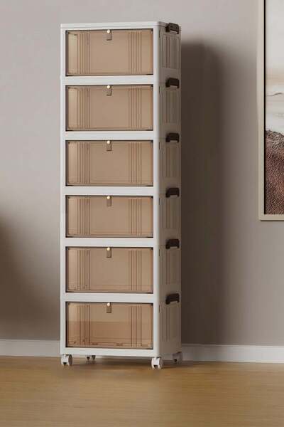 Concept Home أدراج تخزين بلاستيكية قابلة للطي مع عجلات، 6 طبقات 124 × 28 × 40 سم