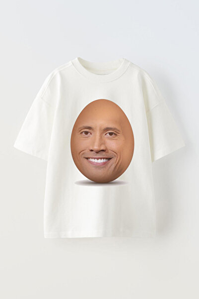 Anetos تي شيرت أبيض كبير الحجم من القطن للجنسين مطبوع عليه وجه البيض