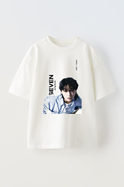 Anetos Μπλουζάκι Seven Jungkook με τύπωμα Unisex Cotton White oversized