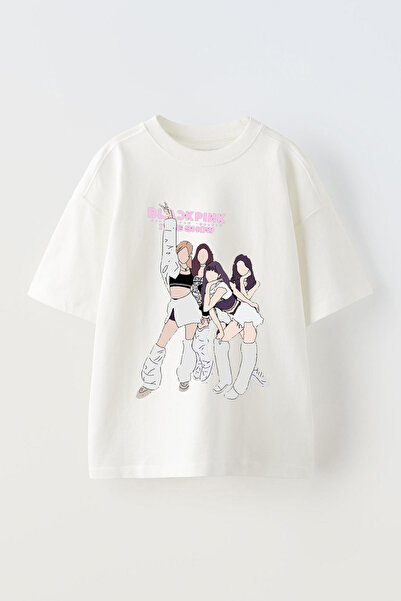 Anetos Black Pink Baskılı Ünisex Pamuk Beyaz Oversize T shirt