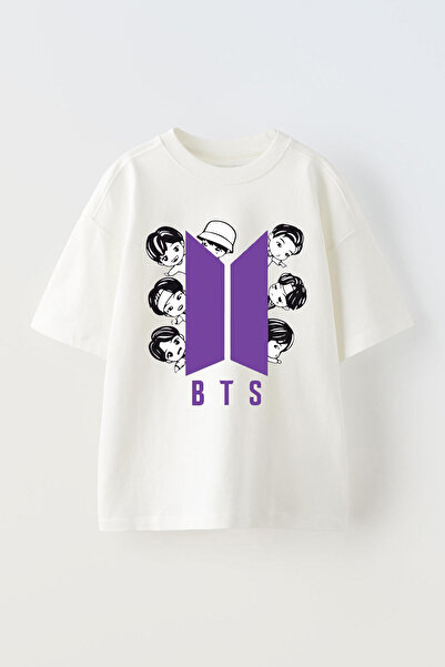 Anetos Tricou Bts 1 cu imprimeu unisex din bumbac alb supradimensionat