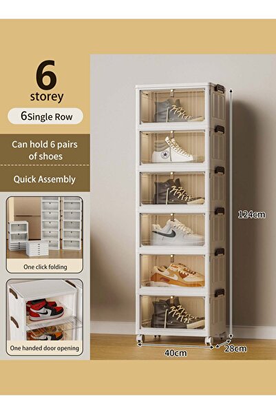 Concept Home أدراج تخزين بلاستيكية قابلة للطي مع عجلات، 6 طبقات 124 × 28 × 40 سم